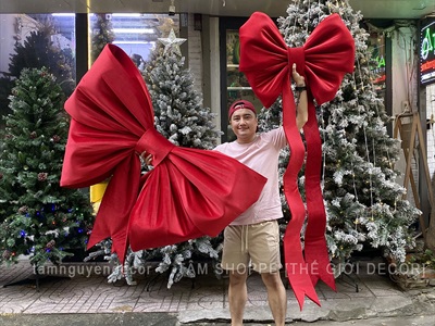 Nơ đỏ vải nhung xịn 4 cánh đuôi siêu dài cỡ lớn [Đứng form] PK-NO-13